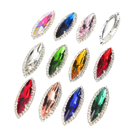 10*35mm Strass en verre cristal coloré en forme d'œil de cheval, à coudre, avec base argentée et griffes en forme de D pour vêtements