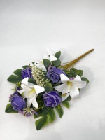 Bouquet de fleurs artificielles mixtes lys et roses, bouquet de fleurs en soie au toucher réel pour centre de table de mariage et décoration d'événements