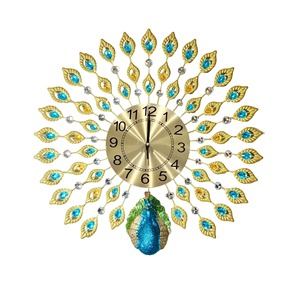 Horloge murale en plumes de paon, métal et résine, horloge décorative suspendue, fonctionnant à piles, quartz analogique, décoration de salon - Product Image 5