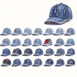 Gorras de Béisbol de 6 Paneles al por Mayor, Ecológicas, Promocionales, Unisex, de Tela Común con Diseño de Imagen, con Pedrería Brillante y Metal - Product Image 1