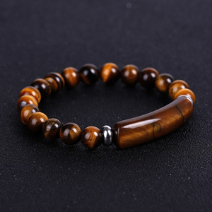 Cuentas curativas elásticas para Yoga, pulsera de cuentas naturales de 8mm, puente de ojo de tigre para hombre, para regalo - Product Image 1