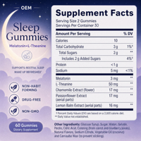 Gummies de sommeil à marque privée OEM avec 3 mg de mélatonine, L-théanine, camomille et mélisse – Aide au sommeil pour adultes