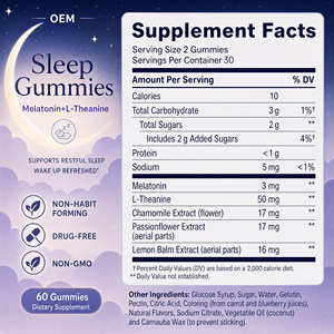 Gomitas para Dormir de Marca Privada OEM con 3 mg de Melatonina, L-Teanina, Manzanilla y Bálsamo de Limón, Ayuda para Dormir para Adultos - Product Image 2