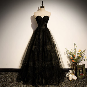 blue dress for baby girl Elegant Black B neck Princess Dresses With Short Sleeve Beautiful Beaded  Evening Gowns TKL3020 main image 1