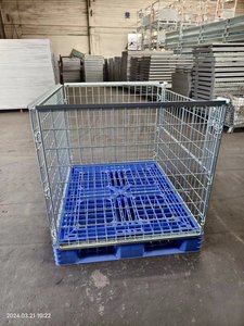 YOUGUカスタマイズ可能な工業用スタッカブルスチール収納ケージ亜鉛メッキヘビーデューティープラスチックパレット1000kg容量折りたたみ式 - Product Image 3