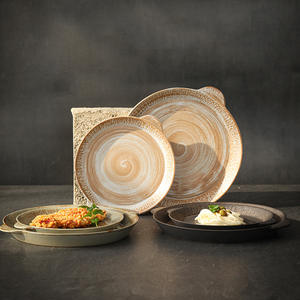 Assiette <span class=keywords><strong>de</strong></span> service japonaise en céramique faite à la main, grande taille, double oreilles, assiettes à steak occidental, vaisselle, vaisselle, vente en gros - Product Image 1