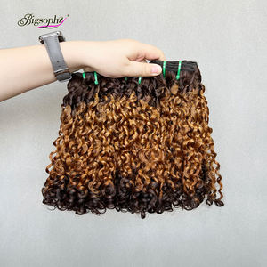 Prix de gros, mèches de cheveux humains brésiliens à 3 tons ombrés T4/30/4 avec fermeture, boucles pixie, mèches de cheveux humains - Product Image 1