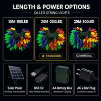 Guirlande lumineuse LED C6 Fraise IP44 50 LED 5m Solaire et Alimentation Secteur 8 Modes Multicolore Noël Extérieur Jardin OEM CE
