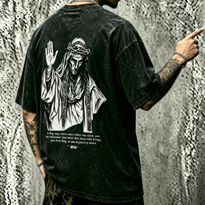 Camiseta Vintage Lavada para Hombre, Corte Holgado, Cuello Redondo, Manga Corta, Tejido de Punto, Estilo Urbano - Product Image 2