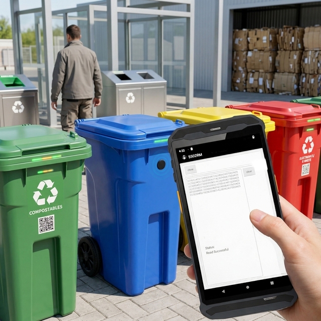 Android 14 Rugged Handheld Terminal 125KHz&134.2KHz HDX RFID Waste Bin Tag Reader Residential Garbage Container Tracking Device