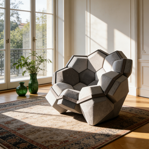 เก้าอี้ดีไซน์มินิมอลทรงหกเหลี่ยม ฐานหมุนได้ หุ้มด้วยผ้ากำมะหยี่สีเทา เฟอร์นิเจอร์คลับ รูปทรงแปลกตาไม่เหมือนใคร เหมาะสำหรับวิลล่า - Product Image 2