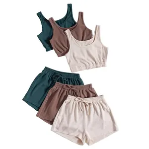 Custom Ladies Cami Tank Top With Shorts Summer Short Pajamas 2 Pieces Cotton Womens Lounge Wear Set