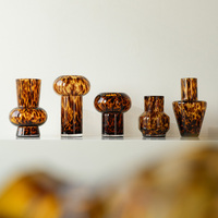Vase de table haut en verre artistique ambre moderne, ensemble créatif léopard, pour fleurs hydroponiques, décoratif de mariage, double paroi transparente
