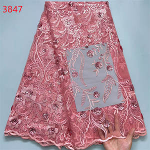 ผ้าลูกไม้ฝรั่งเศสคุณภาพสูง 3847 ประดับเลื่อม 5 หลา ผ้าลูกไม้ตาข่ายหรูหราปี 2024 ผ้าลูกไม้แอฟริกันสำหรับชุดแต่งงานผู้หญิงแบบไนจีเรีย - Product Image 4