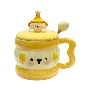 Tasse à eau mignonne de dessin animé, tasse en céramique créative à l'effigie d'animaux, avec couvercle, pour la maison, le bureau, cadeau d'anniversaire pour amis - Product Image 5