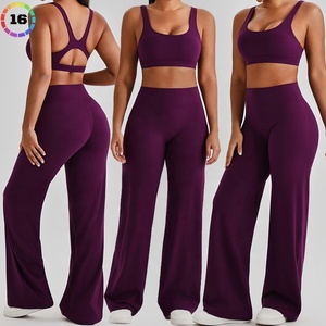 Ensemble de sport pour femme : Soutien-gorge de sport rembourré à dos évidé et pantalon de yoga évasé taille haute, idéal pour la gym et le fitness - Product Image 5