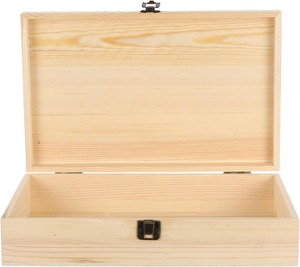 Natural Wooden Storage Box with Hinged Lid and Front Clasp Pine Wood Box Wood Glass Top Enclosed <b>Display</b> <b>Case</b> - Product Image 1