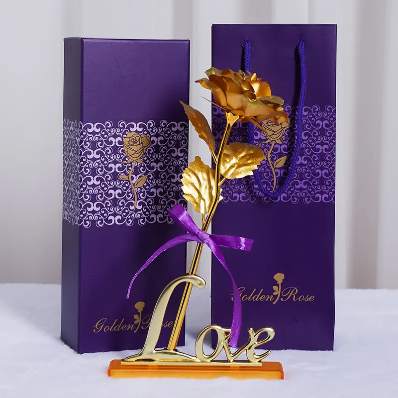 24K Gold Rose diawetkan galaksi pelangi mawar buatan bunga Valentine Set hadiah Hari Valentine Amazon terlaris 2023 untuk wanita