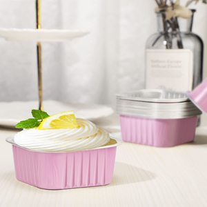 Conteneur en aluminium rose de 150 ml pour gâteaux et desserts, moule à yaourt en aluminium, moules à pâtisserie carrés jetables en aluminium avec couvercles - Product Image 4