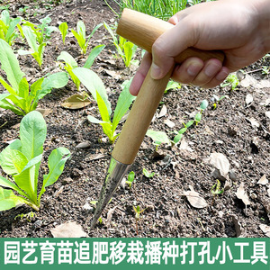 Perforateur de jardin en forme de T Haihua avec manche en bois, jauge de profondeur de 10 cm, pour la plantation et le repiquage de graines de légumes - Product Image 2