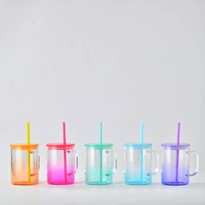 Entrepôt USA – Tasses à café transparentes en plastique de 17 oz avec couvercles colorés et poignée, idéales pour la sublimation - Product Image 3