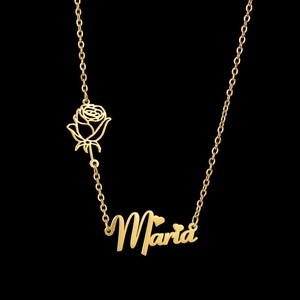 Collana da Donna Personalizzata con <span class=keywords><strong>Nome</strong></span> e <span class=keywords><strong>Fiore</strong></span>, in Acciaio Inossidabile Placcato Oro 18K, Catena Romantica con Incastonatura a Griffe, per Regali di Anniversario e Compleanno - Product Image 5