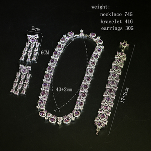 Ensemble de collier, bracelet et boucles d'oreilles en zircon violet de luxe pour femmes, bijoux élégants en cristal pour mariage, soirée, robe de soirée - Product Image 5
