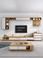 Ensemble de meubles de salon modernes en bois extensibles de luxe, meuble TV et table basse pour la maison et l'hôtel