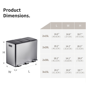 Bidone per Riciclaggio <span class=keywords><strong>a</strong></span> Pedale con 3 Scomparti da 45L, 3x15L in Acciaio Inox con Chiusura Morbida, Cestino Triplo per Cucina, Casa, Ufficio - Product Image 6