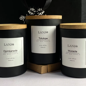 Bougie artisanale en cire de soja parfumée à l'aromathérapie, ronde, sans fumée, LANJO, grande taille, pot noir personnalisé - Product Image 4
