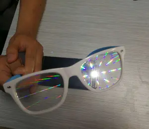 高品质金属一体透明镜片pc心形衍射太阳镜