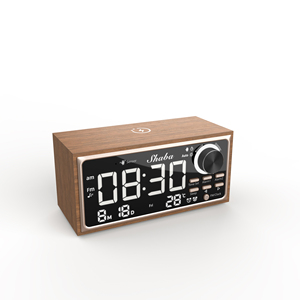 Hiện đại màu trắng bằng gỗ đồng hồ báo thức với đêm không dây sạc cho <span class=keywords><strong>Bluetooth</strong></span> Loa FM Đài phát thanh điện tử phong trào cho bàn bảng - Product Image 2
