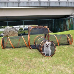 新产品户外弹出式宠物游戏围栏隧道3合1猫围栏猫帐篷隧道网布