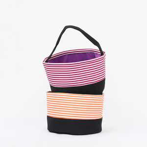 Seau d'Halloween en toile rayée personnalisé en gros, panier à bonbons réutilisable pour enfants - Product Image 3