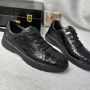 Sneakers décontractées 100% cuir de crocodile véritable pour homme, semelle antidérapante à coussin d'air, lacets, bout rond, sneakers tendance toutes saisons - Product Image 1