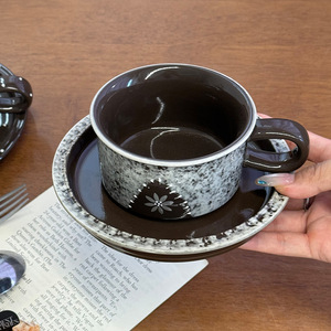 Ensemble tasse et soucoupe en grès rétro peint à la main, couleur marron, <span class=keywords><strong>250</strong></span> ml, mug de petit-déjeuner, cadeau - Product Image 3