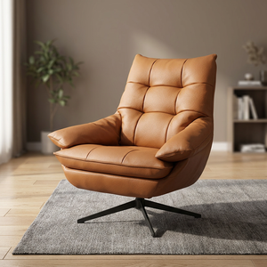 Modern Light Luxury Leather Swivel Accent Chair 360° Rotating Lazy Single <b>Sofa</b> Lounge Chair for Living Room Balcony - Product Image 3