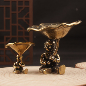 Brass Lotus Leaf Boy Incense Holder Miniature Tea Table Decoration Hand Made Metal <b>Ornament</b> For Home Office Use - Product Image 1