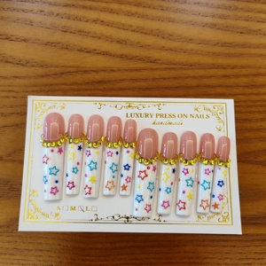 Ongles à pression <span class=keywords><strong>de</strong></span> luxe en acrylique faits à la main Y2K personnalisés <span class=keywords><strong>de</strong></span> créateur Lot <span class=keywords><strong>de</strong></span> 10 <span class=keywords><strong>faux</strong></span> ongles artificiels longs en étoile peints à la main - Product Image 1