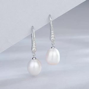 Boucles d'oreilles clous KAMMY vintage en argent sterling 925 avec perle naturelle d'eau douce en forme de riz 7-7,5 mm, tendance pour femme - Product Image 2