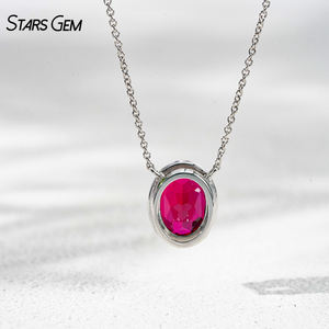 StarsGem Collar con Colgante de Oro Sólido de 10K con Esmeralda Colombiana, Zafiro y Rubí Creados en Laboratorio, Corte Ovalado, Engaste de Bisel - Product Image 6