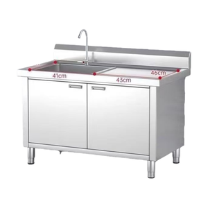 Évier <span class=keywords><strong>de</strong></span> cuisine en acier inoxydable commercial fait à la main, armoires à double bac, lavabo autoportant pour usage domestique et restaurant, robinet - Product Image 1