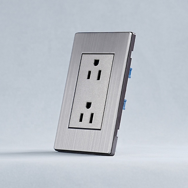 Luxury Wall Sockets and Switches Stainless Steel Plate Double Wall Socket Electrical Wall Power Socket 15A 110-250V