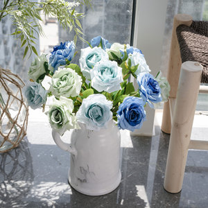 Rose artificielle Mida à branche unique, bleu clair, en tissu tissé, pour décoration de mariage - Product Image 2