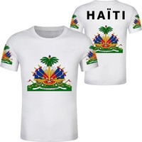 Kaos Pria Cepat Kering Bahan Polyester Motif Bendera Nasional Haiti Cetak Penuh Lambang Pohon Palem Kerah Bulat untuk Aktivitas Harian, Jalanan, Luar Ruangan, dan Olahraga