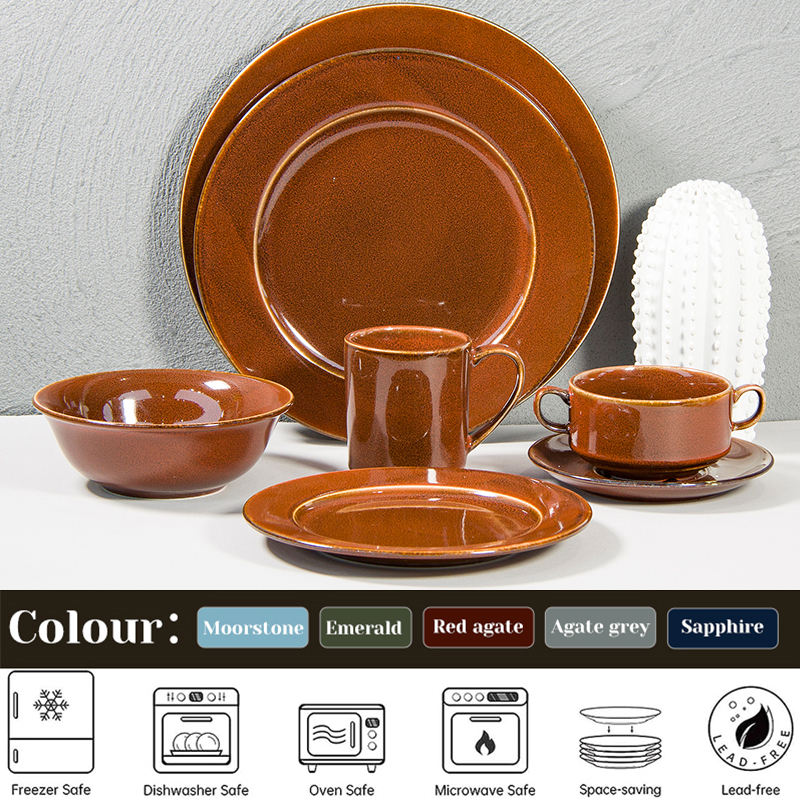 Vintage Reactive Glaze Agate Red Porcelain Crockery Set