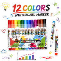 Marqueurs pour tableau blanc effaçables à sec et à l'eau, 12 couleurs, avec gomme, pointe de 2 mm, impression UV, pour les enfants d'âge scolaire, cadeau pour les enseignants
