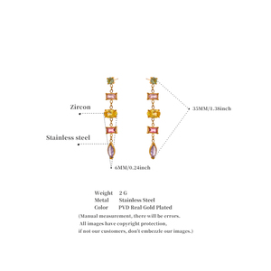 JINYOU 7156, Pendientes Colgantes <span class=keywords><strong>de</strong></span> Circonia Colorida, Diseño Moderno, Cadena <span class=keywords><strong>de</strong></span> <span class=keywords><strong>Acero</strong></span> <span class=keywords><strong>Inoxidable</strong></span>, Pendientes <span class=keywords><strong>de</strong></span> Circonia para Mujer - Product Image 6