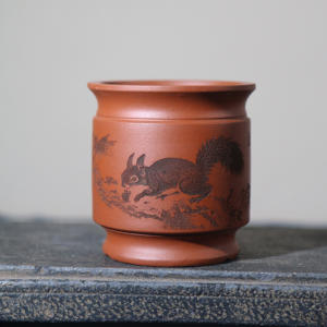 Hecho a mano arcilla púrpura madera esmaltada clásico mar ola y Magnolia patrón Durable decoración del hogar maceta de escritorio - Product Image 4