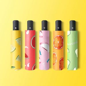Sombrilla Plegable Triple Automática con Protección Solar UV y Vinilo con Impresión de Logotipo Publicitario, Diseño Frutal Fresco de Verano - Product Image 2